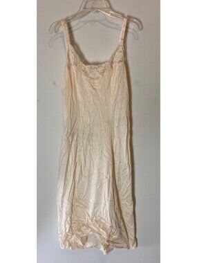 Vintage Olga Beige Nylon Lace Full Slip Dress Size 34 USA